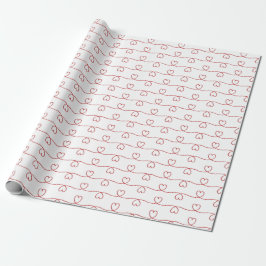 Red Heart Doodle Lines Geschenkpapier