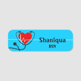 Red Heart EKG und Stethoscope Medical Blue  Namensschild