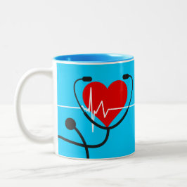 Red Heart EKG und Stethoscope Medical Blue   Zweifarbige Tasse