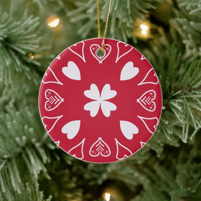 Red Heart Folk Art Weihnachtsbaum Keramik Ornament (Baum)