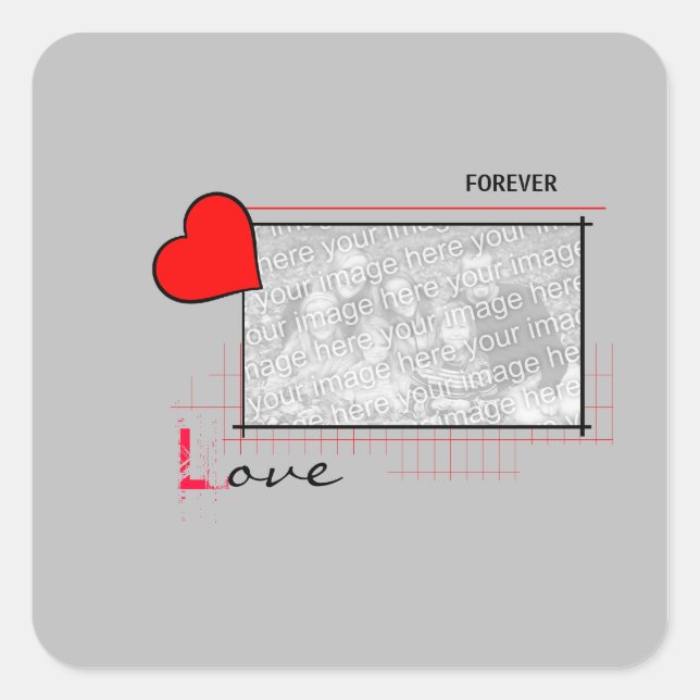 Red Heart Forever Love Foto Quadratischer Aufkleber (Vorderseite)