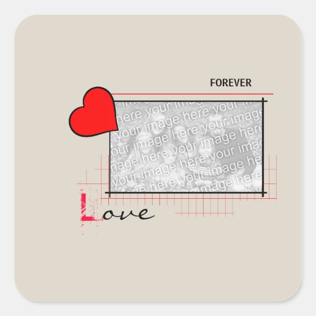 Red Heart Forever Love Foto Quadratischer Aufkleber (Vorderseite)