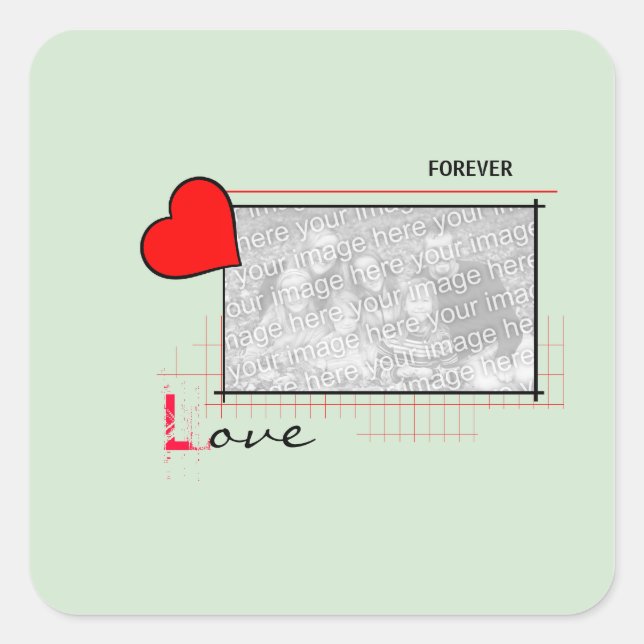 Red Heart Forever Love Foto Quadratischer Aufkleber (Vorderseite)