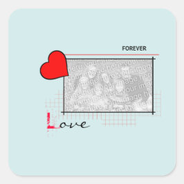 Red Heart Forever Love Foto Quadratischer Aufkleber