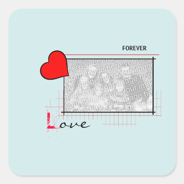 Red Heart Forever Love Foto Quadratischer Aufkleber (Vorderseite)