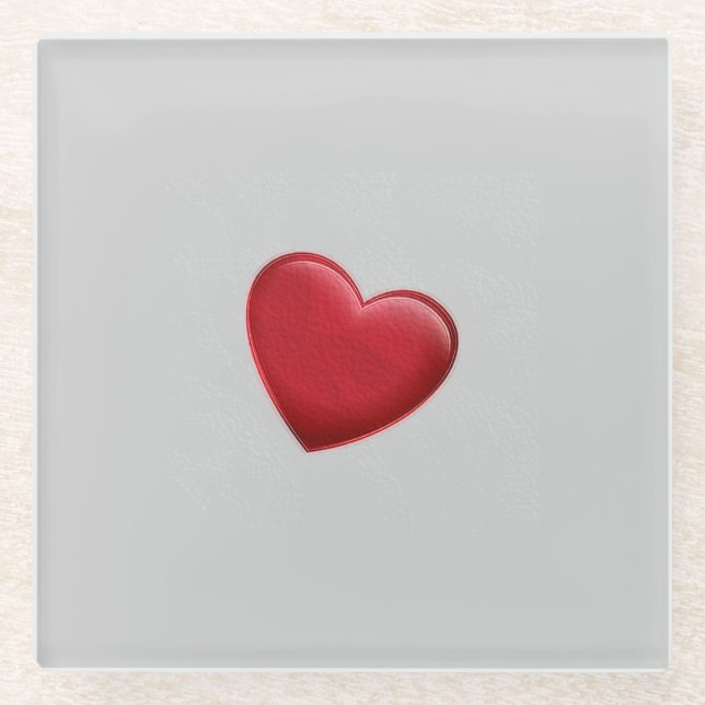 Red Heart Gray Trendy Liebe Wedding Glasuntersetzer (Vorderseite)