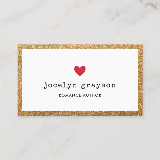 Red Heart Imitate Gold Glitzer Romance Author Visitenkarte (Vorderseite)
