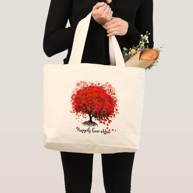 Red Heart Leaf Tree Honeymoon Beach Bag Jumbo Stoffbeutel (Vorderseite (Produkt))