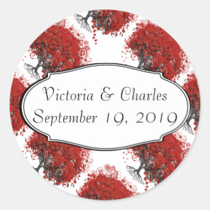 Red Heart Leaf Tree Runder Aufkleber