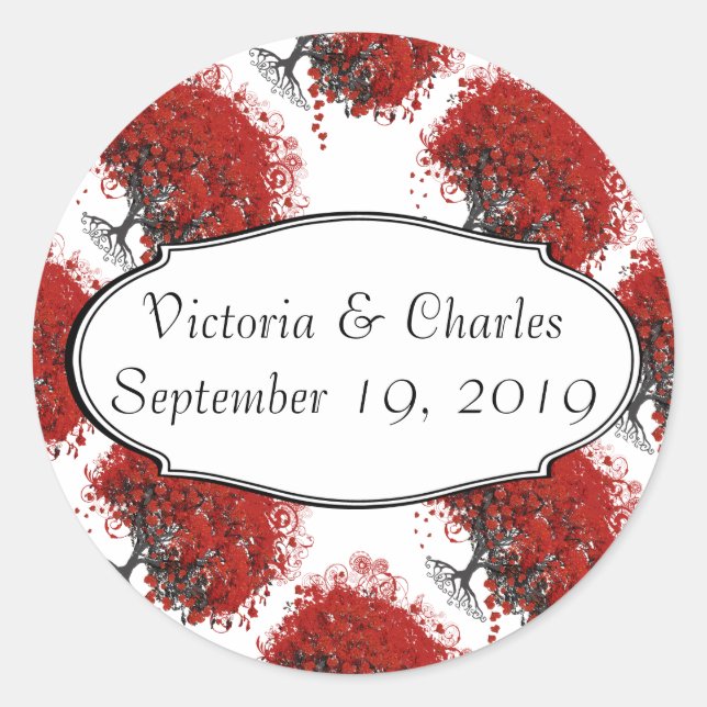 Red Heart Leaf Tree Runder Aufkleber (Vorderseite)