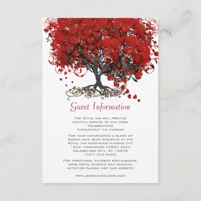Red Heart Leaf Tree Wedding Begleitkarte (Vorderseite)