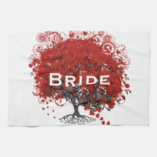 Red Heart Leaf Tree Wedding Handtuch