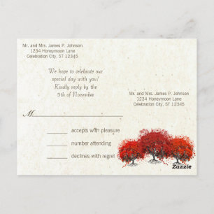 Red Heart Leaf Tree Wedding Postkarte