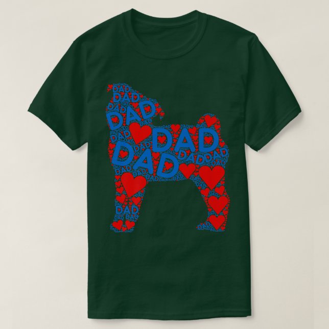 Red Heart Liebe Blue Vater Niedlich Dog Mops Daddy T-Shirt (Design vorne)
