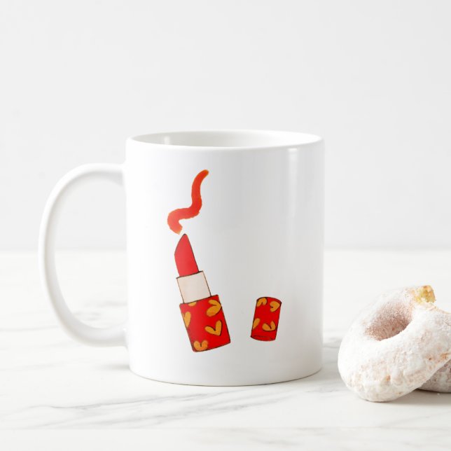 Red Heart Lipstick Pop Art Design Kaffeetasse (Mit Donut)