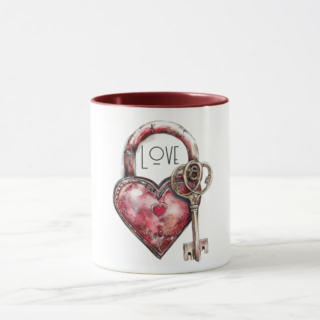 Red Heart Lock & Key Liebe Tasse (Zentrum)