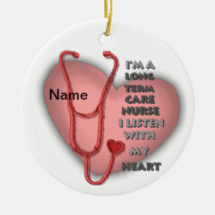 Red Heart Long Term Care Nurse Keramik Ornament