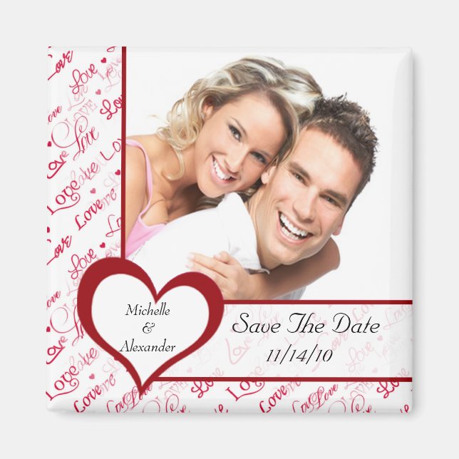 Red Heart Love Photo Save the Date Magnet (Devant)