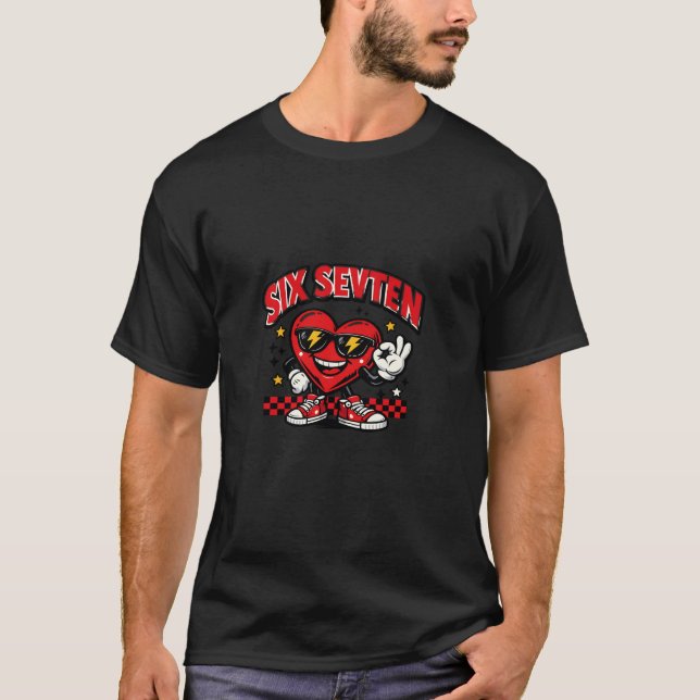 Red Heart Mascot OK Gesture Six Sevten Checkered T-Shirt (Vorderseite)