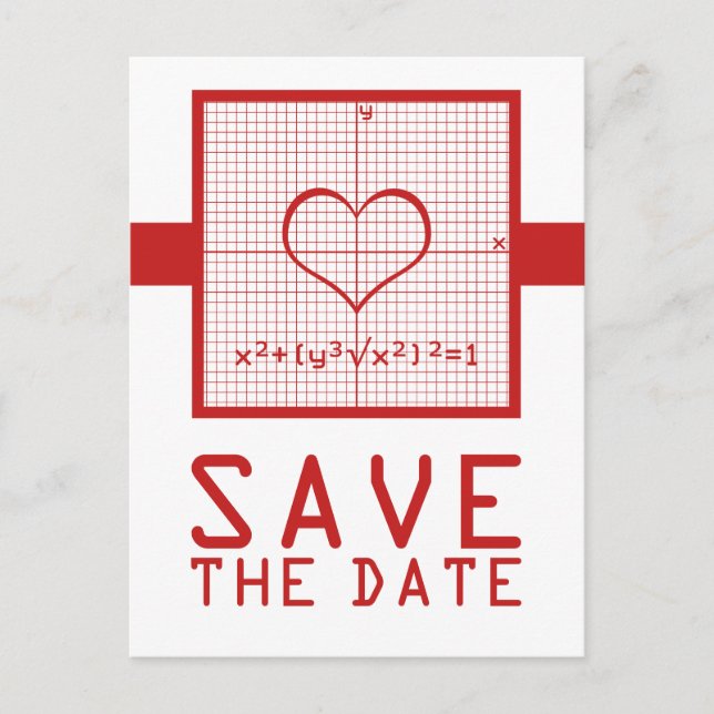 Red Heart Math Graph Save the Date Postcard Ankündigungspostkarte (Vorderseite)