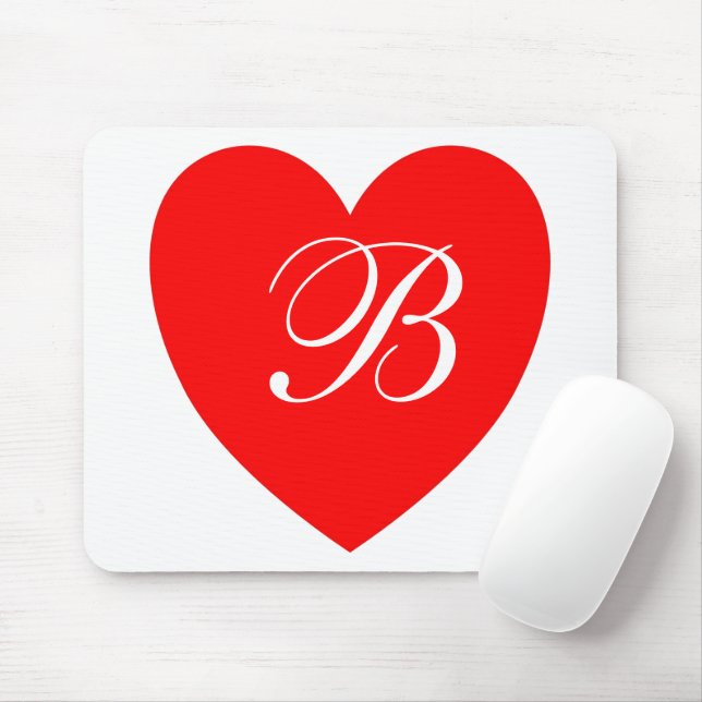 Red Heart Monogram Mousepad (Mit Mouse)