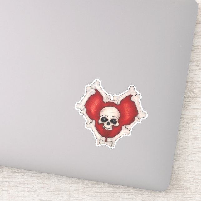 Red Heart Muscle in Bone Heart Shape Skull Aufkleber (Detail)