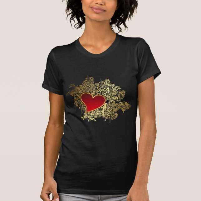 Red Heart on Gold Filigree T-Shirt (Vorderseite)