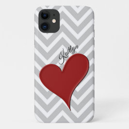 Red Heart on Gray Zickzack Strip Phone Case