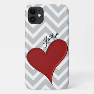 Red Heart on Gray Zickzack Strip Phone Case