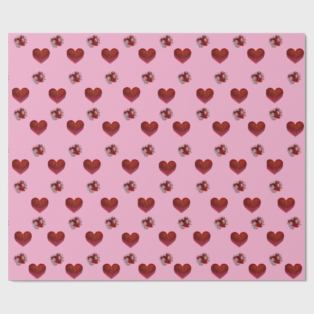 Red heart on pink background Wrapping Paper love Geschenkpapier (Flach)
