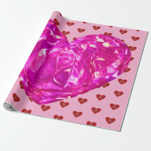 Red heart on pink background Wrapping Paper love