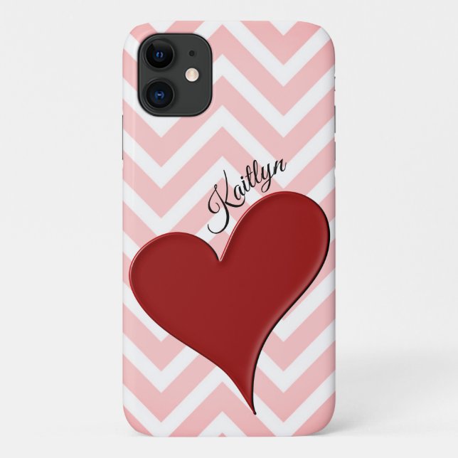 Red Heart on Pink Zickzack Strip Phone Case (Rückseite)