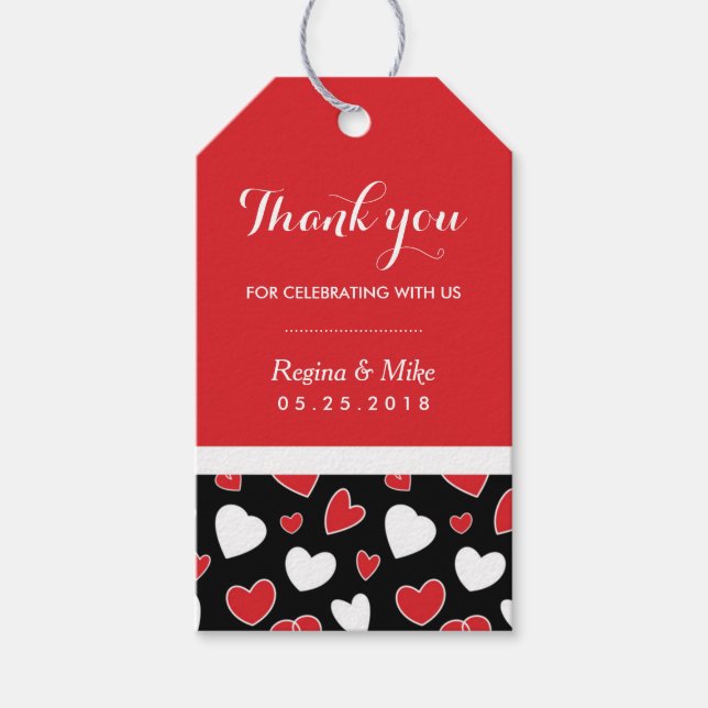 Red Heart Pattern Doodles Gastgeschenk Hochzeit Ge Geschenkanhänger (Vorderseite)
