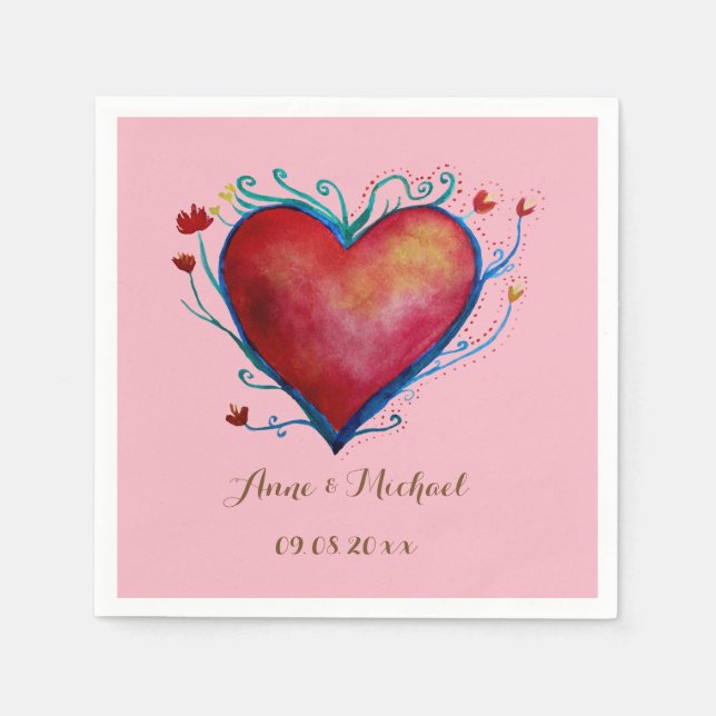 Red Heart Personalisiert Wedding Napkins Serviette (Vorderseite)