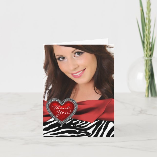 Red Heart Photo Zebra Thank You Cartes (Devant)