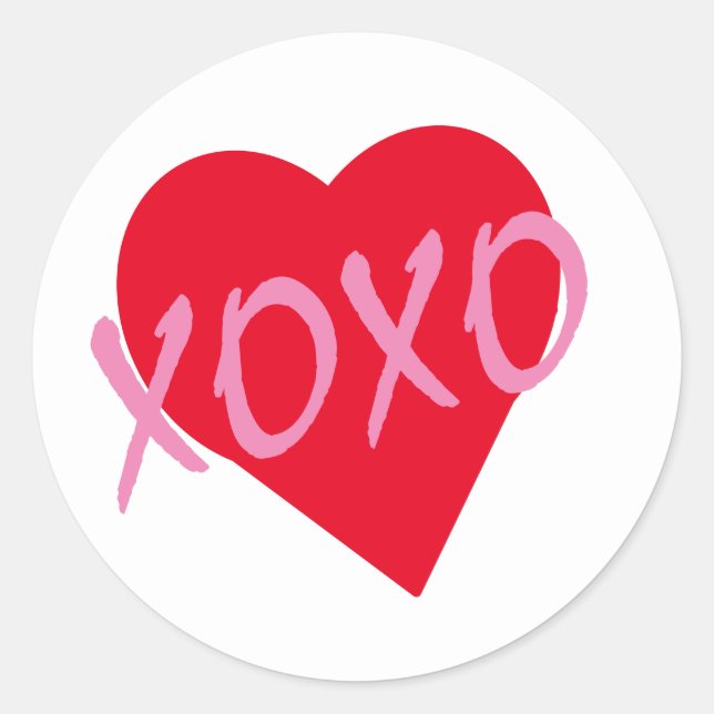 Red Heart Pink XOXO Valentine's Simple Classic Runder Aufkleber (Vorderseite)