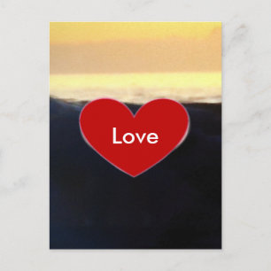Red Heart & Sea Wave Liebe Script Postcard Postkarte