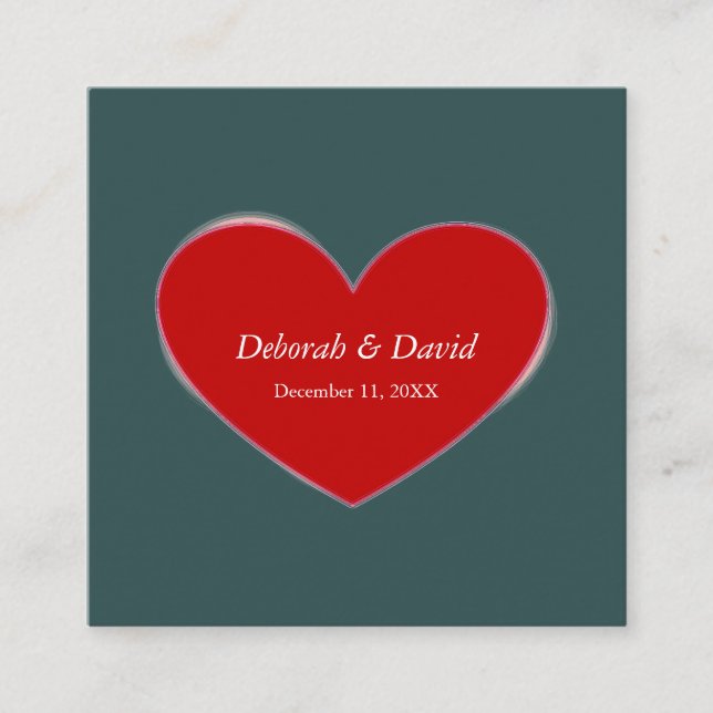 Red Heart Slate Gray Script Wedding Begleitkarte (Vorderseite)