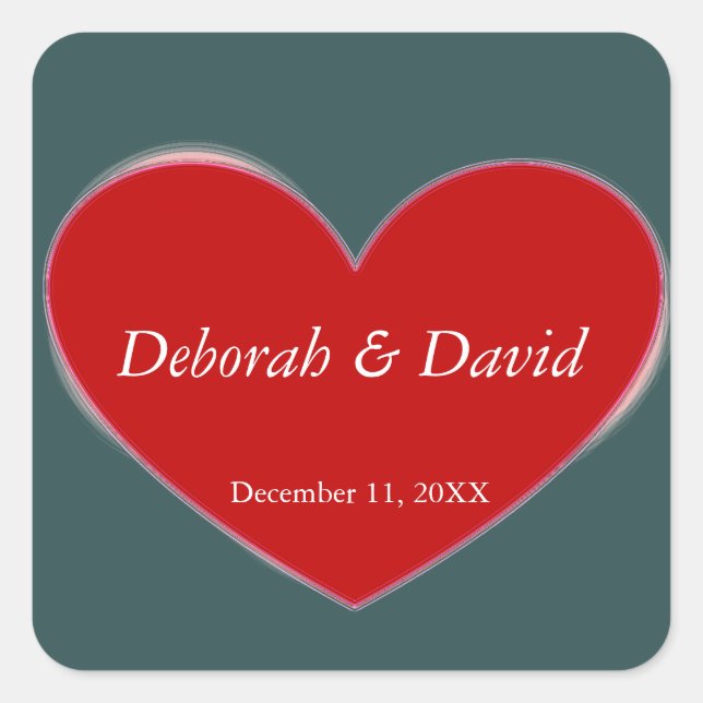 Red Heart Slate Gray Script Wedding Quadratischer Aufkleber (Vorderseite)