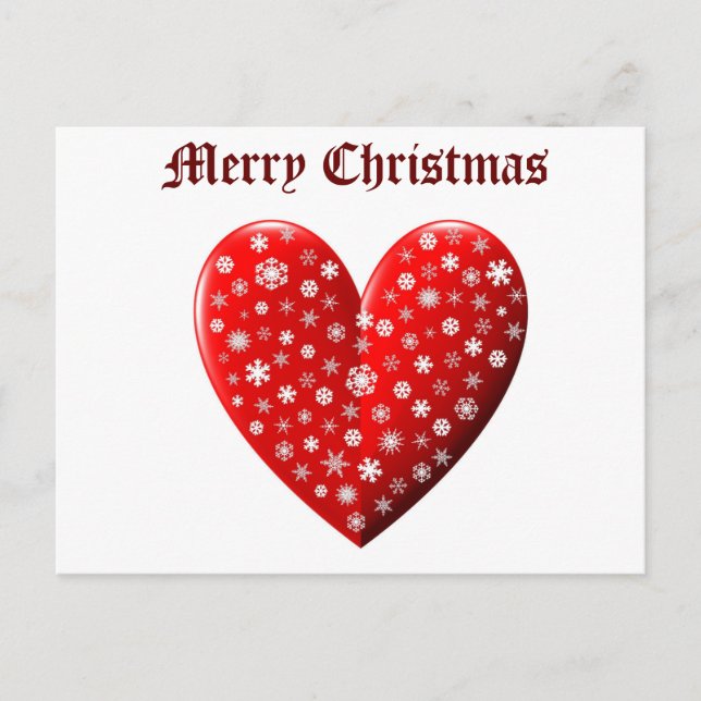 Red Heart Snowflakes Frohe Weihnachten Postkarte (Vorderseite)
