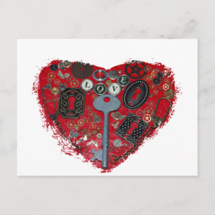 Red Heart Steampunk Postkarte
