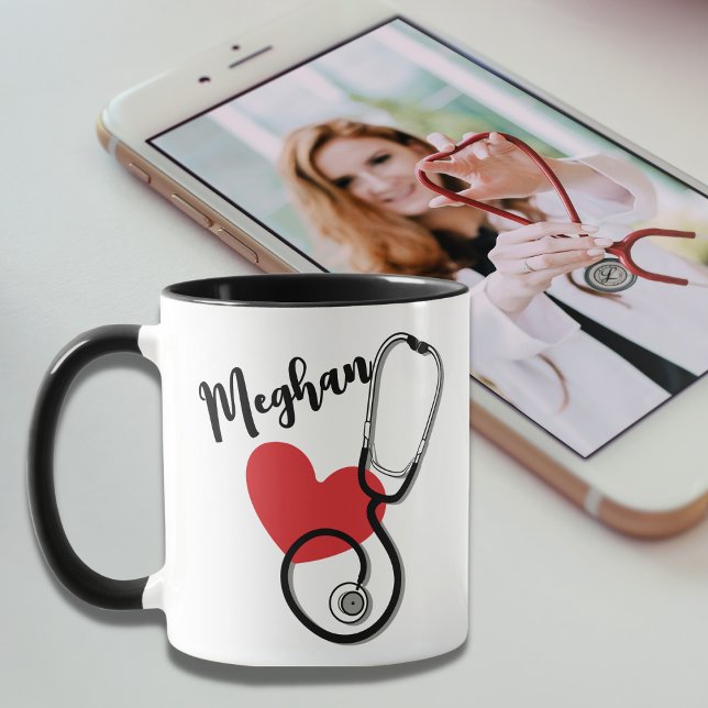 Red Heart Stethoscope Name Nurse Doctum Kaffee Tasse (Von Creator hochgeladen)