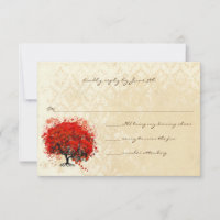 Red Heart Tree Fall Leaves Wedding Invitation