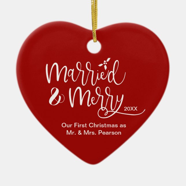 Red Heart Unser erstes Weihnachten Verheiratetes M Keramik Ornament (Vorne)