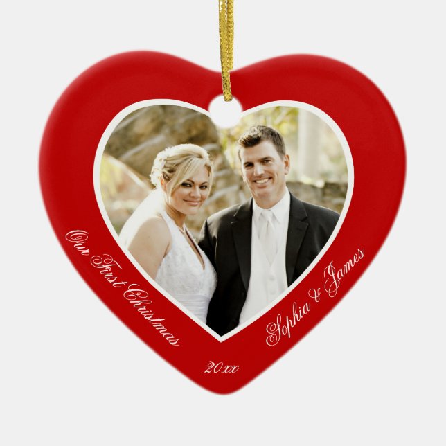 Red Heart Unser erstes Weihnachtsgeschenk Keramikornament (Vorne)