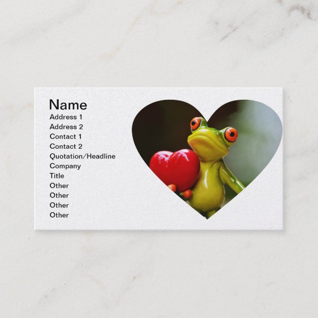 Red Heart Valentine Green Frog Visitenkarte (Vorderseite)