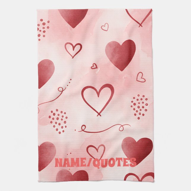 Red Heart Watercolor Seamless Pattern Geschirrtuch (Vertikal)