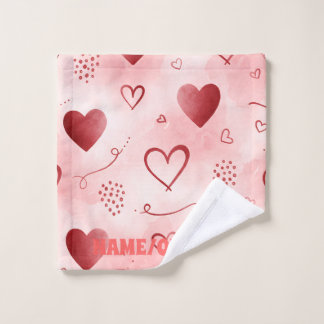 Red Heart Watercolor Seamless Pattern Waschlappen