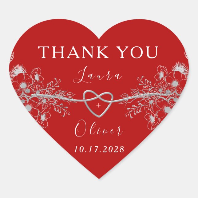 Red Heart Wedding Herz-Aufkleber (Vorderseite)