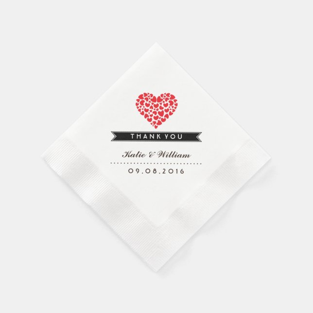 Red Heart Wedding Paper Napkin Serviette (Ecke)